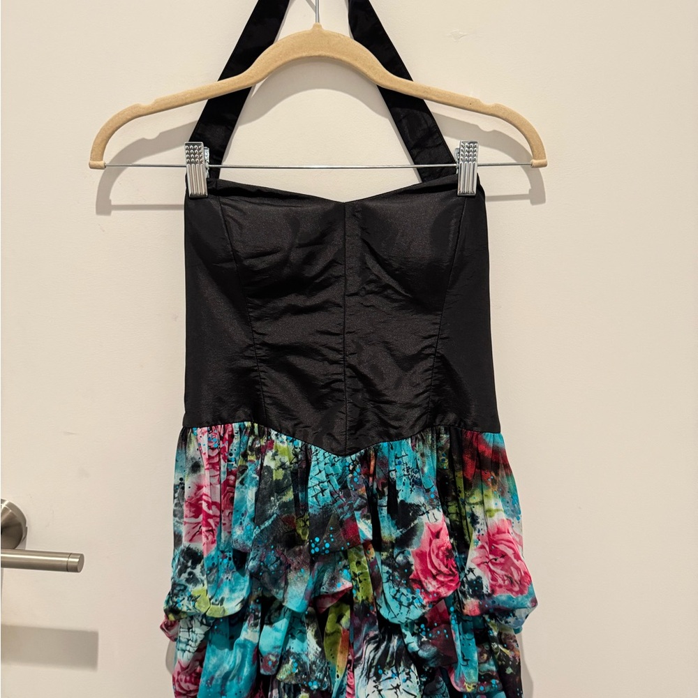 Black and Multicolor Halter Dress